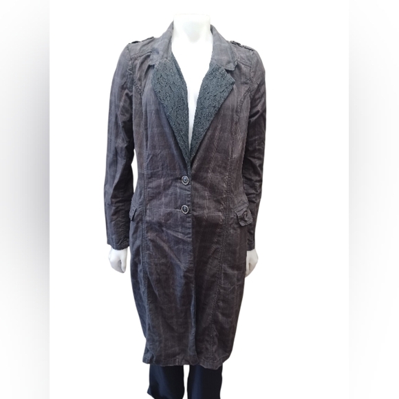 Free People Gray and Black Trench Coat EUC Vintage-Inspired Size 10 - Picture 2 of 12